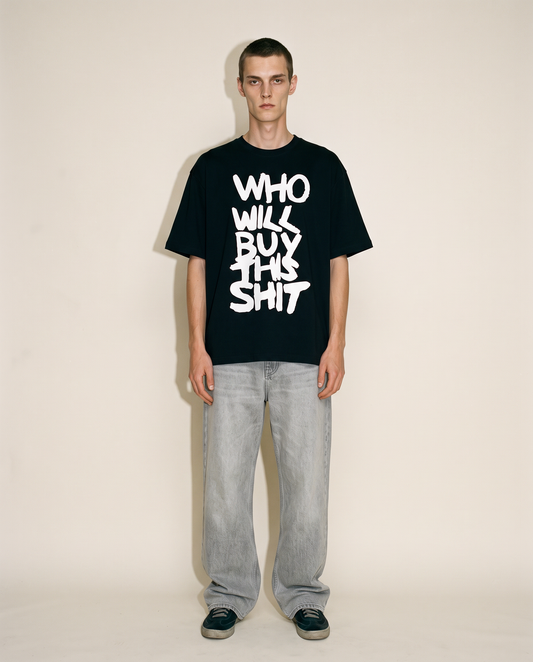 WHO WILL BUY THIS SHIT Logo Graphic Tee / Black