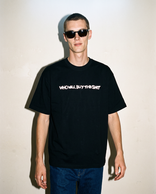 WHO WILL BUY THIS SHIT Logo Graphic Tee / Black