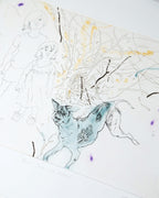 CHRIS HUEN.  Joel, Tess and Balltsz Etching print, 2022