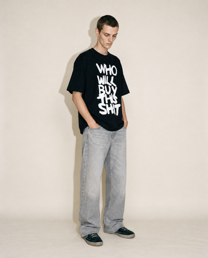 WHO WILL BUY THIS SHIT Logo Graphic Tee / Black