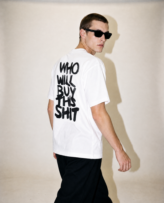 WHO WILL BUY THIS SHIT Logo Graphic Tee / White