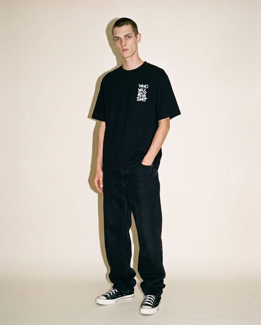 WHO WILL BUY THIS SHIT Logo Graphic Tee / Black