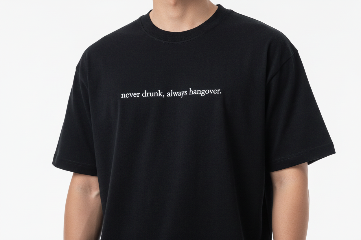 NEVER DRUNK SLOGAN TEE