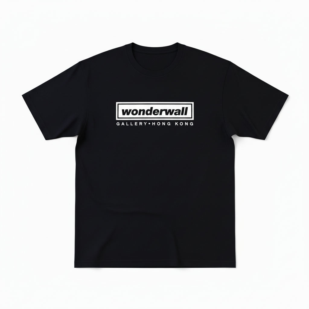 Black t-shirt with 'wonderwall' logo on a white background