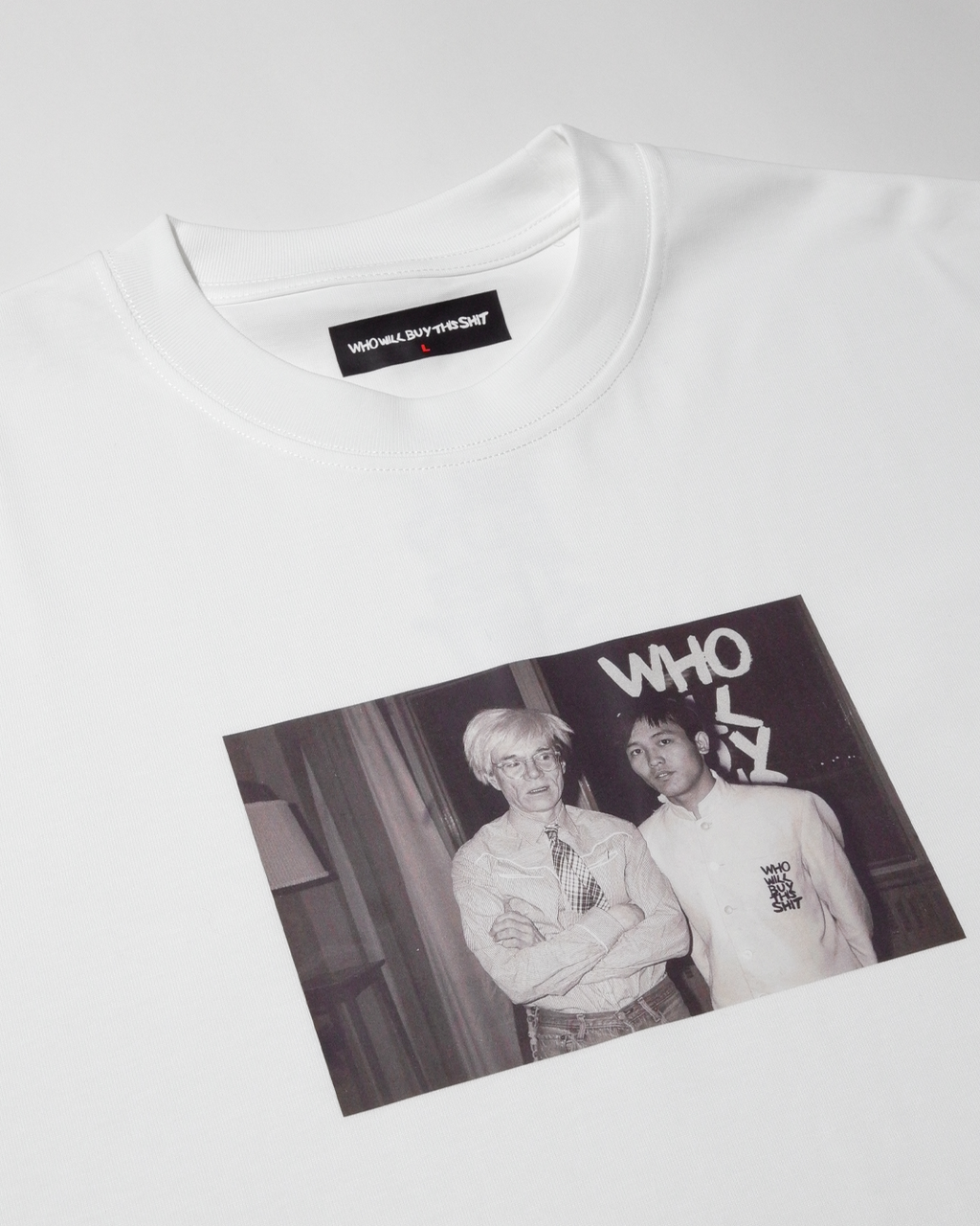WHO WILL BUY THIS SHIT "ANDY WARHOL AT HONG KONG PARTY" TEE / WHITE